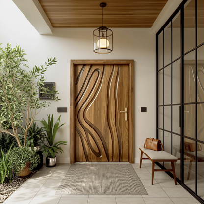 Modern Carved Wooden Door For Interior Entryway