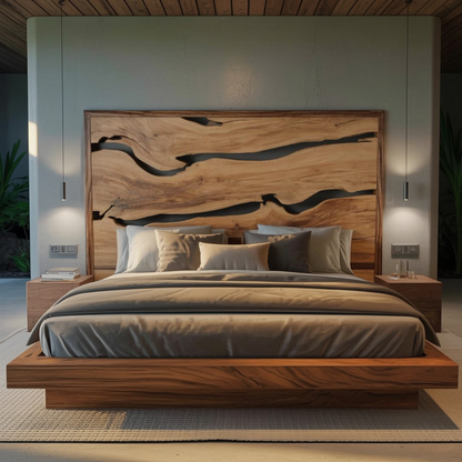 Contemporary Live Edge Headboard With Natural Woodgrain