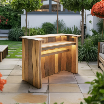 Rustic Live Edge Bar Counter With Lighting For Patio