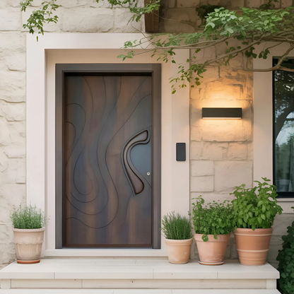 Modern Sculpted Front Door With Carved Design For Contemporary Entryway And Home