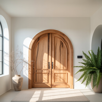 Elegant Arched Double Entry Door With Panels For Villa