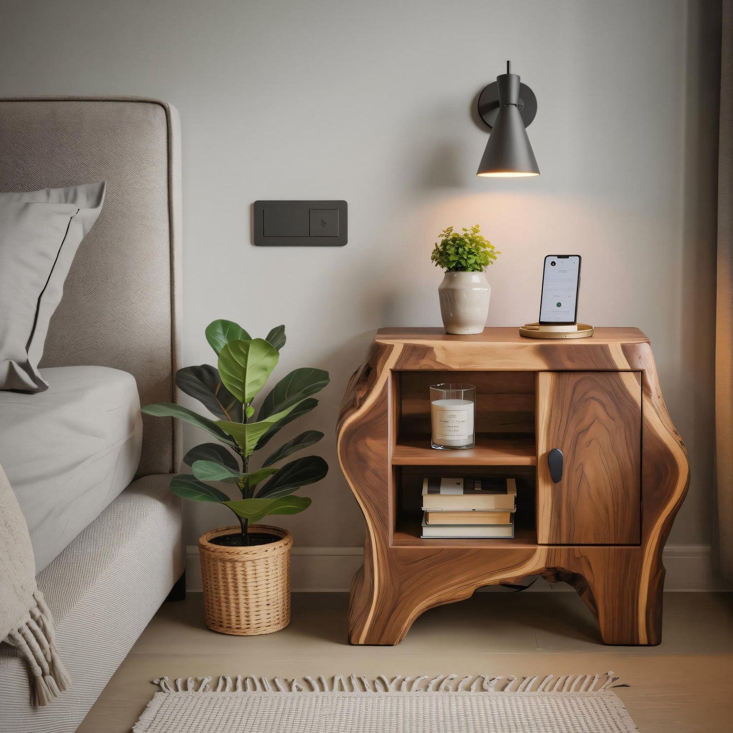 Organic Rustic Nightstand With Storage Cabinet For Bedroom Corner And Interior