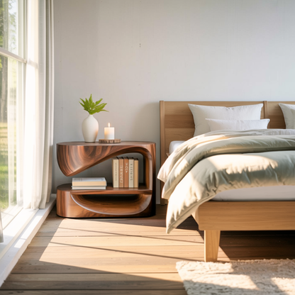 Modern Curved Nightstand With Open Shelf For Minimalist Rooms