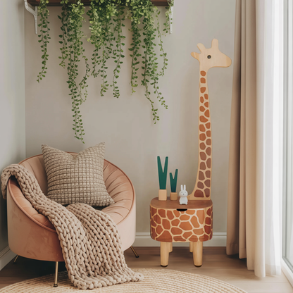 Whimsical Giraffe Nightstand With Drawer For Kids Room And Nursery