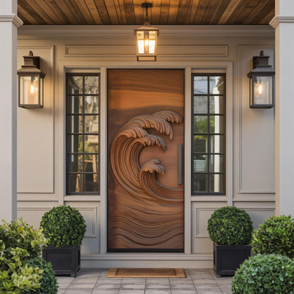 Coastal Wave Carved Door For Front Entrance And Modern Villa