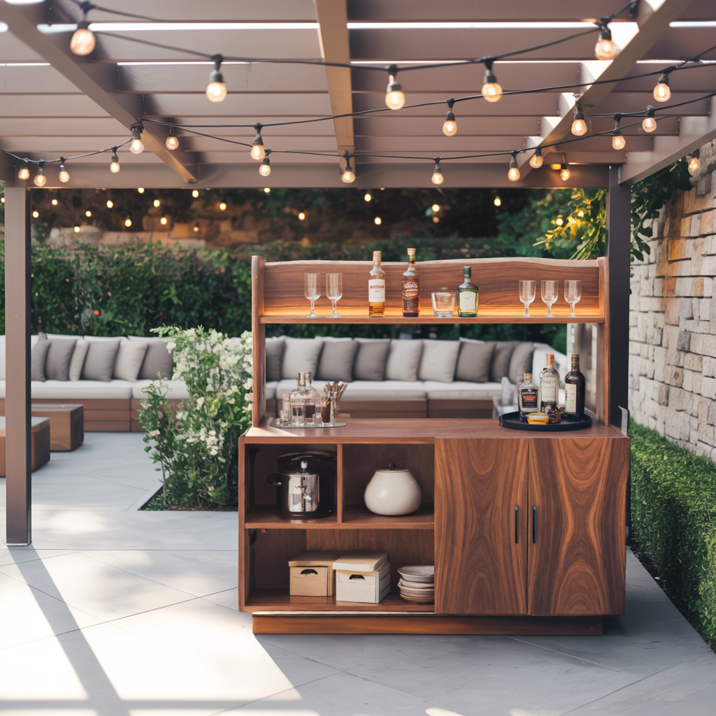 Contemporary Outdoor Bar Table With Hidden Storage For Garden Or Poolside