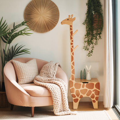 Adorable Giraffe Nightstand With Hooks And Drawer For Kids Room And Nursery