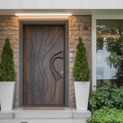 Modern Sculpted Door With Abstract Carving For Entryway And Contemporary Exterior