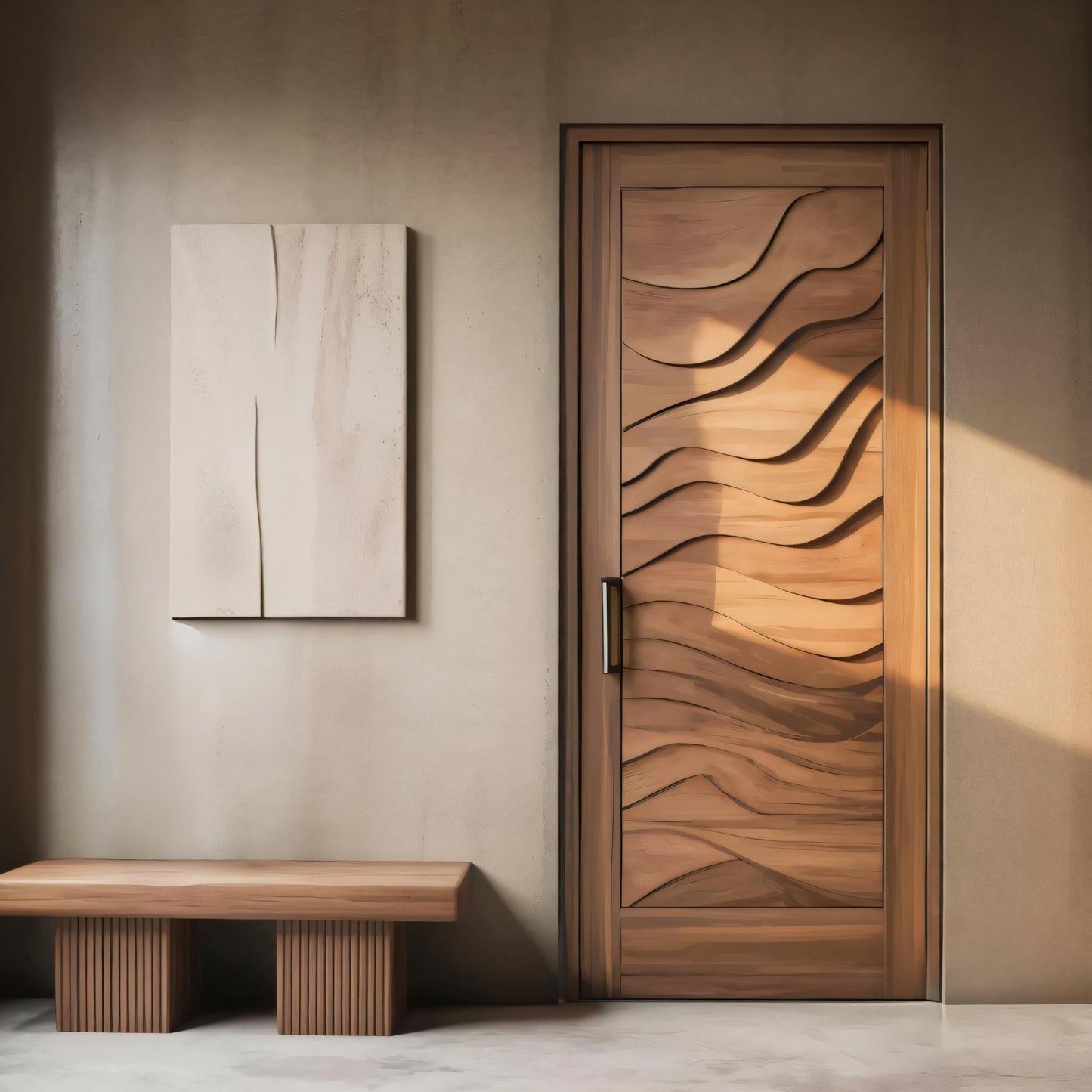 Modern Wave Carved Door Design With 3D Pattern For Hallway And Living Room