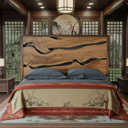 Contemporary Live Edge Headboard With Natural Woodgrain