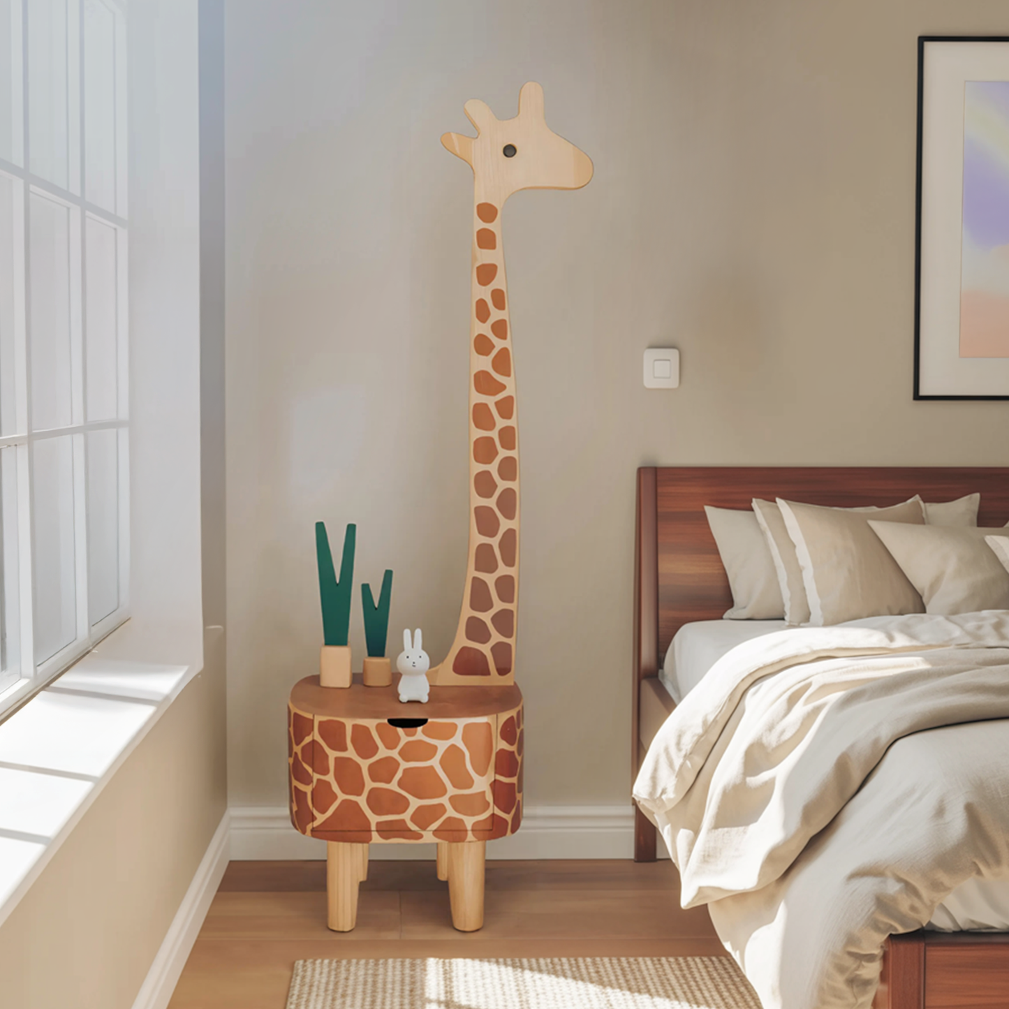 Whimsical Giraffe Nightstand With Drawer For Kids Room And Nursery