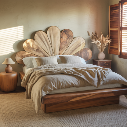 Boho Flower Petal Headboard Bed For Queen And King Bedroom