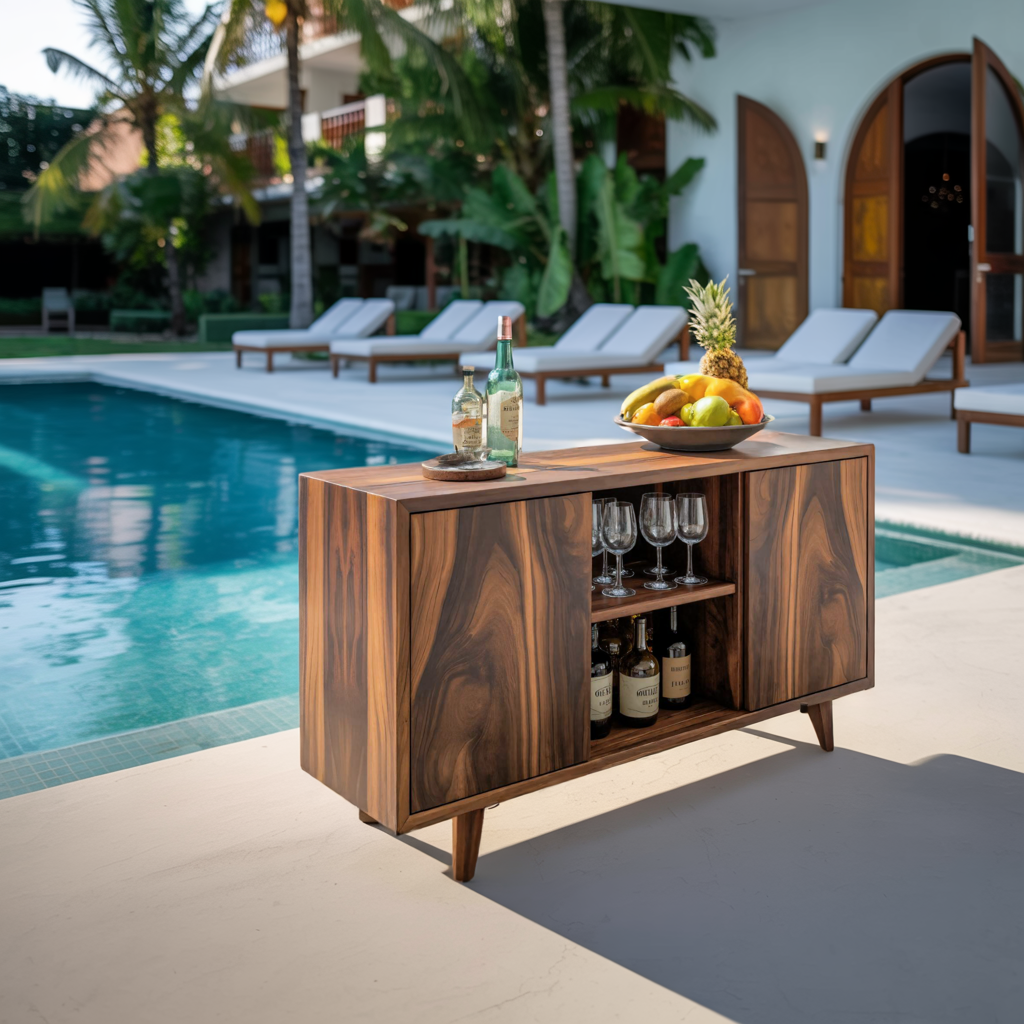 Mid Century Outdoor Bar Cabinet With Wine Storage For Patio