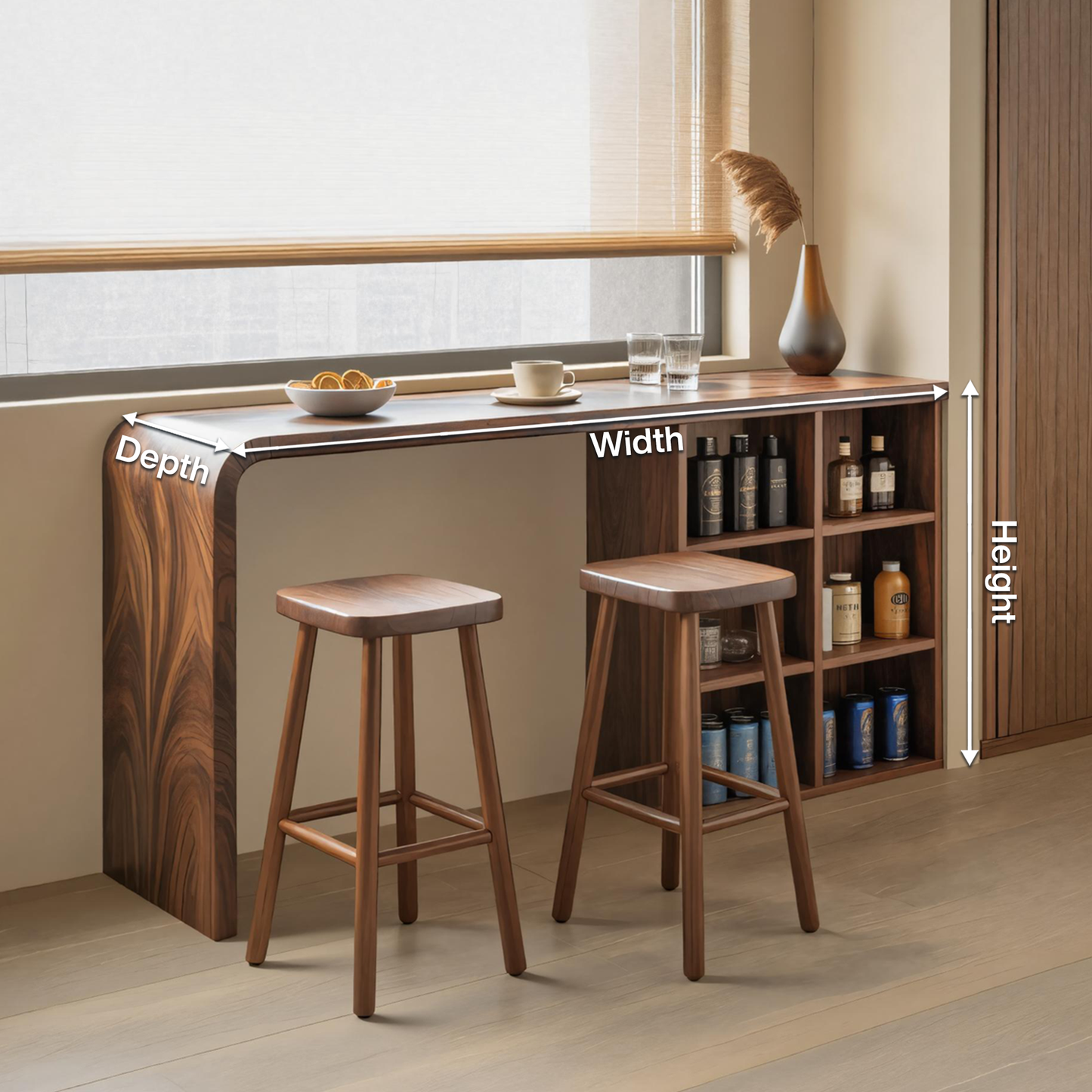 Modern Wooden Bar Table With Storage For Kitchen Or Home Mini Bar