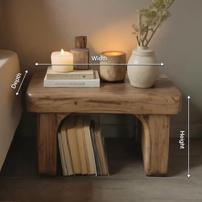 Rustic Nightstand Low Bedside Table With Shelf For Bedroom And Meditation