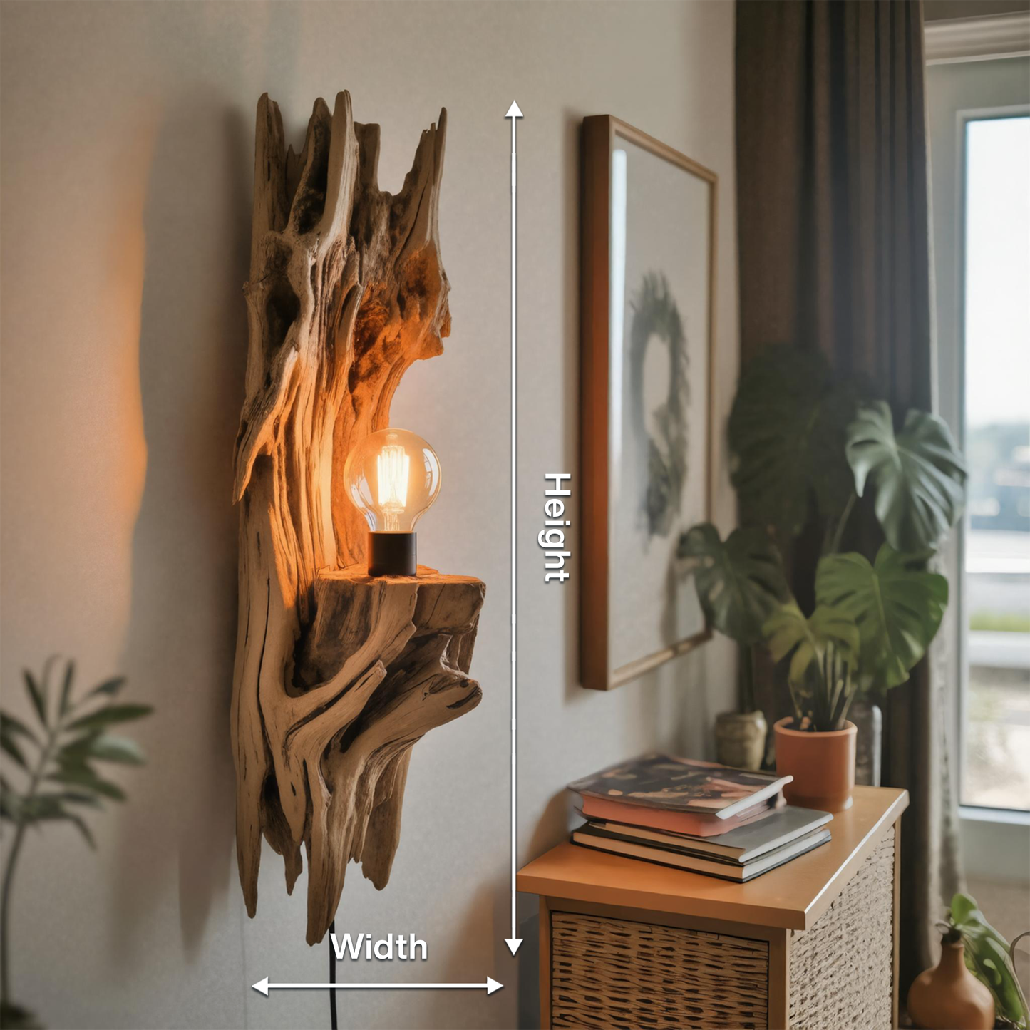 Rustic Driftwood Wall Lamp With Sculpted Form For Bedroom Or Living Room