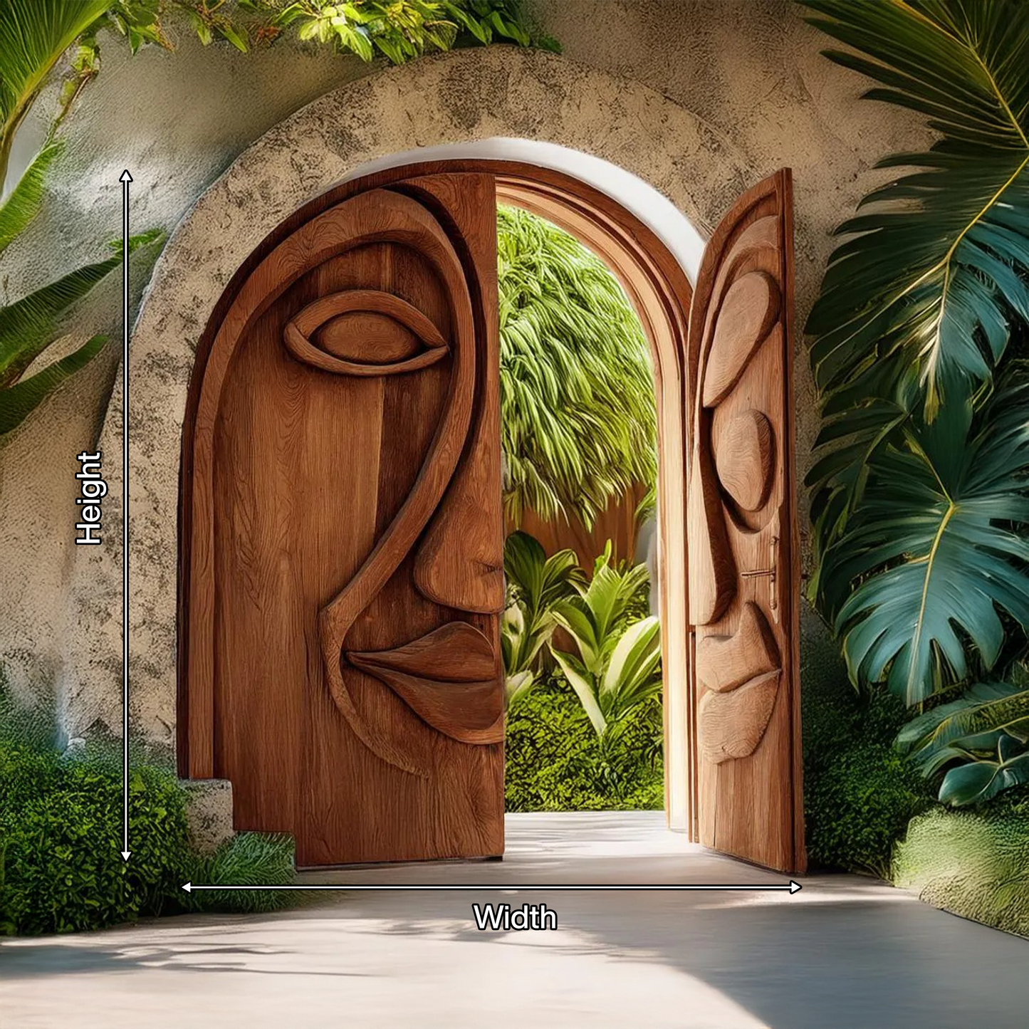 Artistic Face Carved Entry Door For Villa Entrance