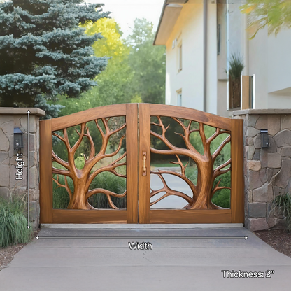 Rustic Tree Carved Entrance Gate For Garden Driveway