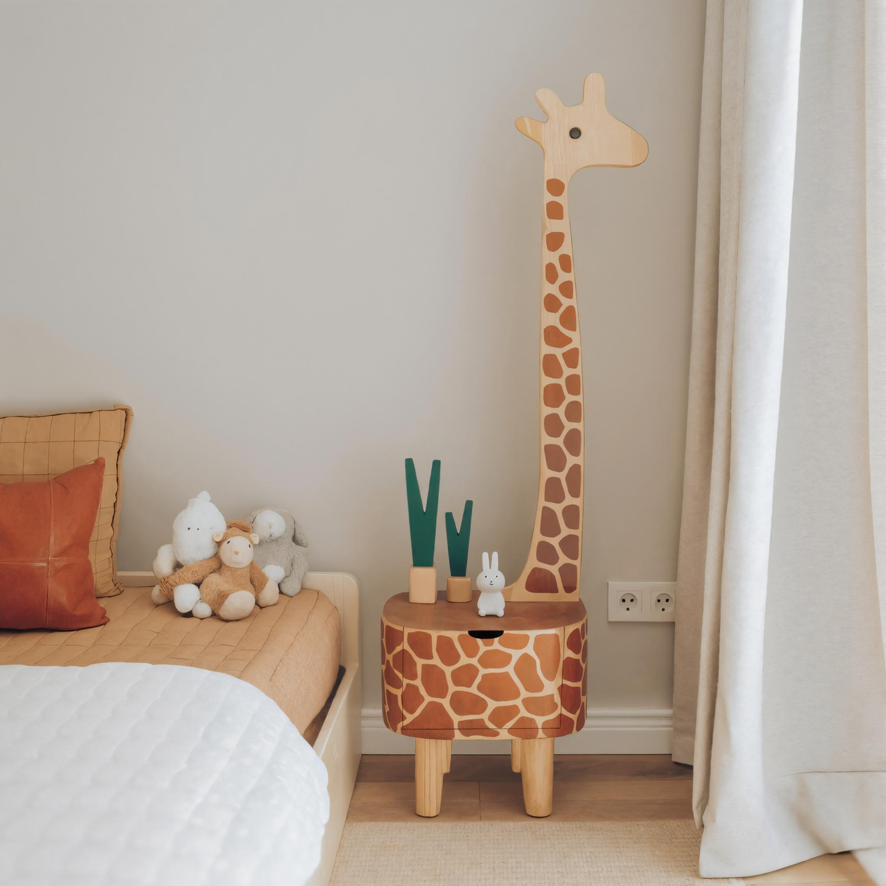 Whimsical Giraffe Nightstand With Drawer For Kids Room And Nursery
