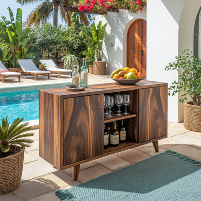 Mid Century Outdoor Bar Cabinet With Wine Storage For Patio