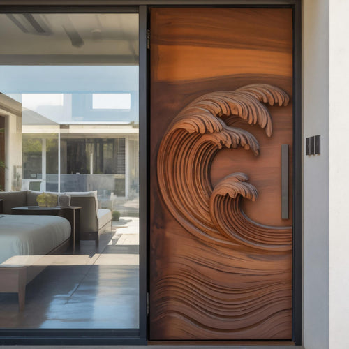 Coastal Wave Carved Door For Front Entrance And Modern Villa