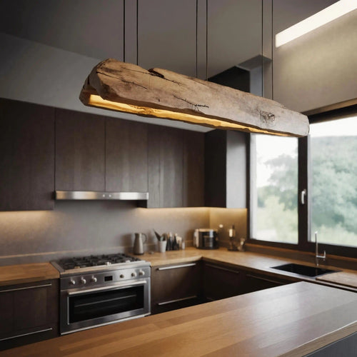 Rustic Log Beam Pendant Lighting For Kitchen Island