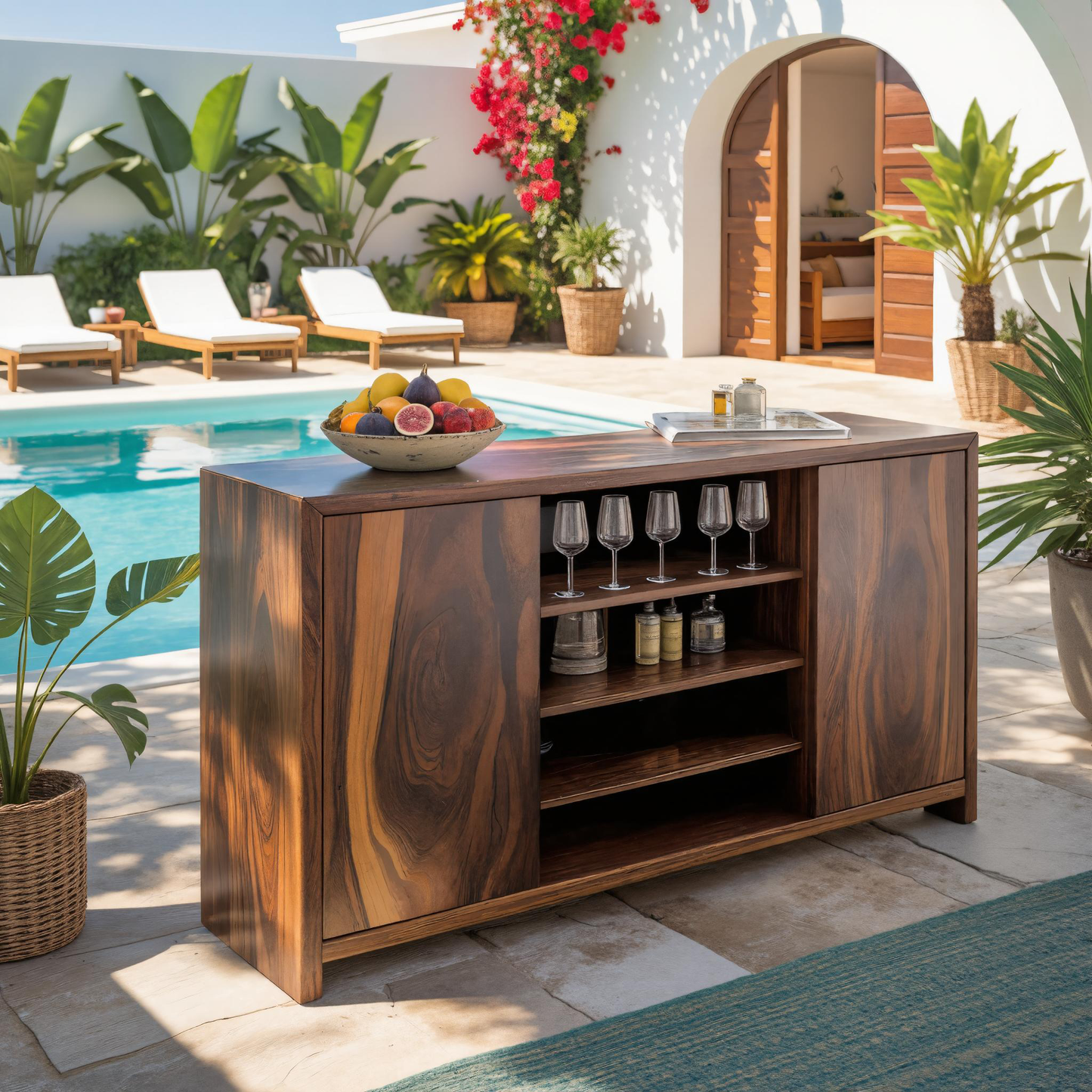 Modern Outdoor Bar Cabinet With Wine Storage For Patio