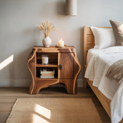 Organic Rustic Nightstand With Storage Cabinet For Bedroom Corner And Interior