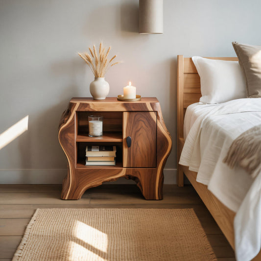 Organic Rustic Nightstand With Storage Cabinet For Bedroom Corner And Interior