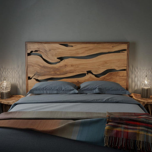 Contemporary Live Edge Headboard With Natural Woodgrain