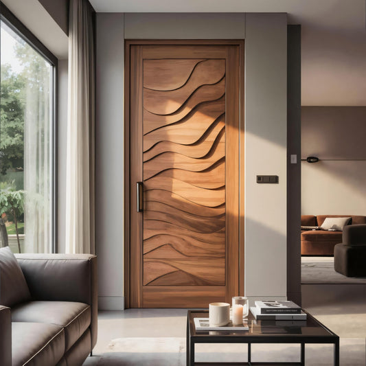 Modern Wave Carved Door Design With 3D Pattern For Hallway And Living Room