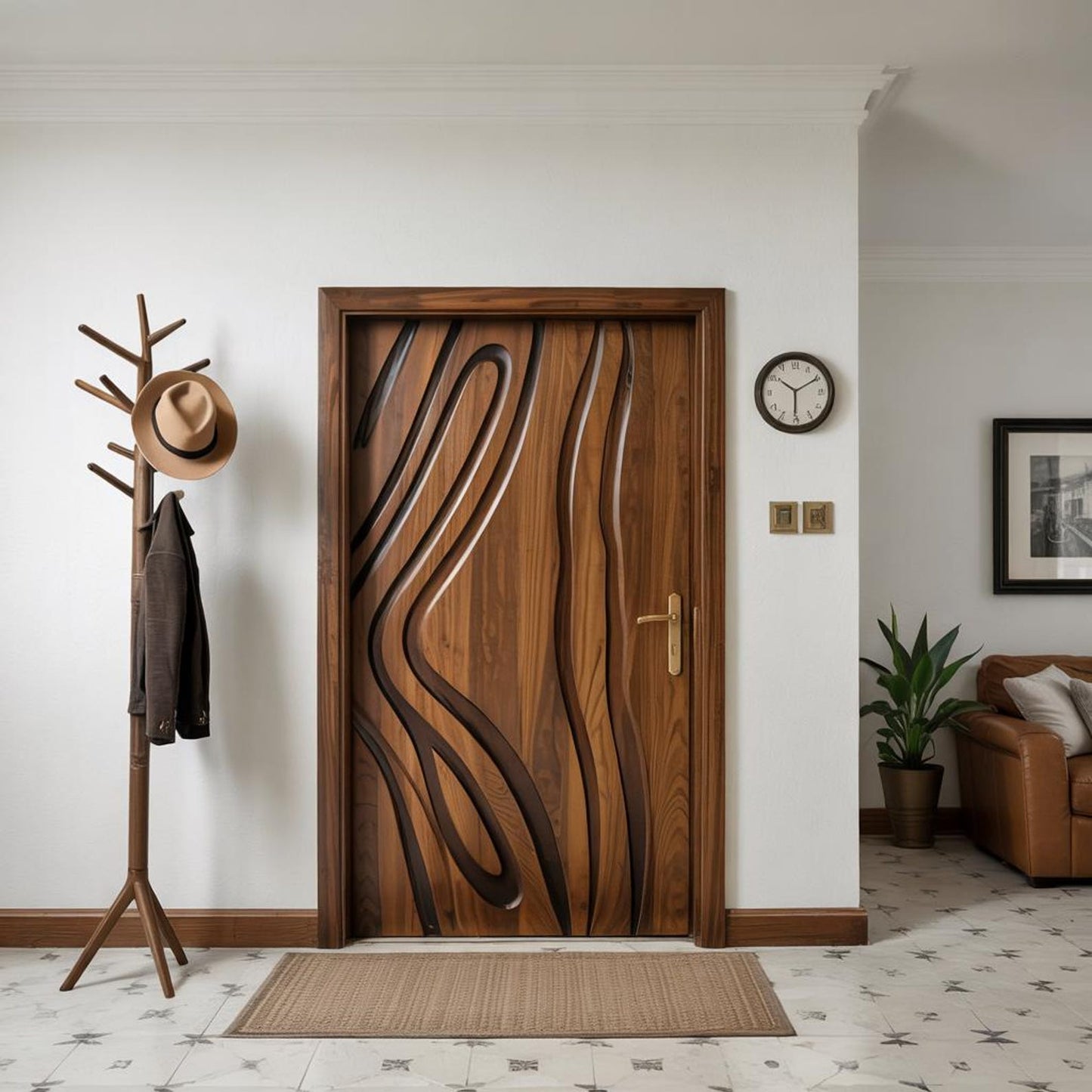 Modern Carved Wooden Door For Interior Entryway