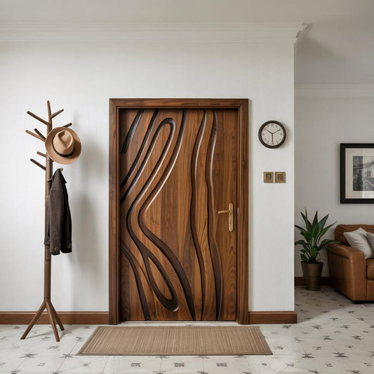 Modern Carved Wooden Door For Interior Entryway
