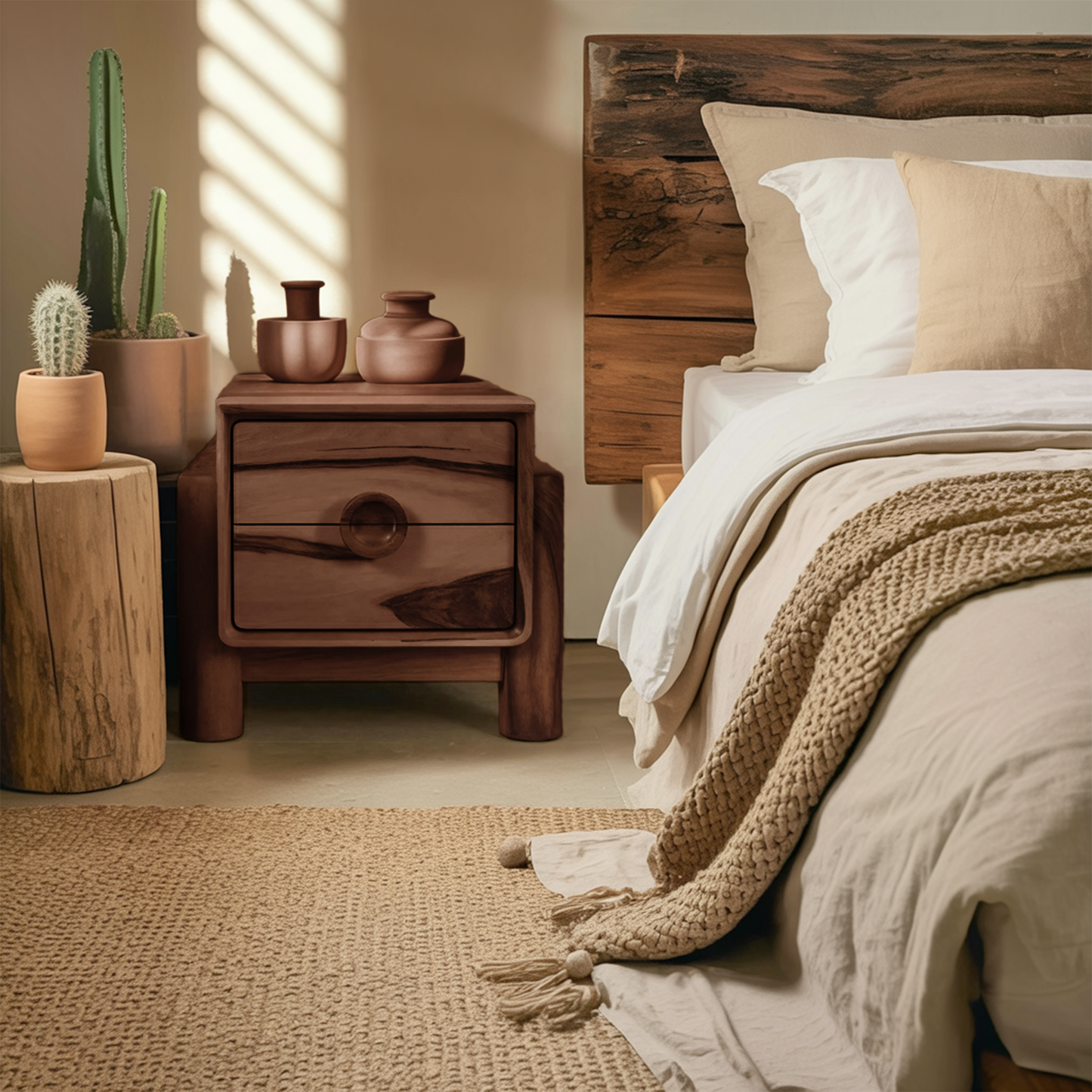 Modern Nightstand With Round Handle Bedside Table For Bedroom And Living Room