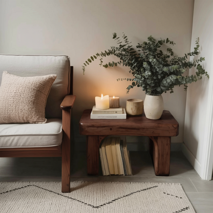 Rustic Nightstand Low Bedside Table With Shelf For Bedroom And Meditation