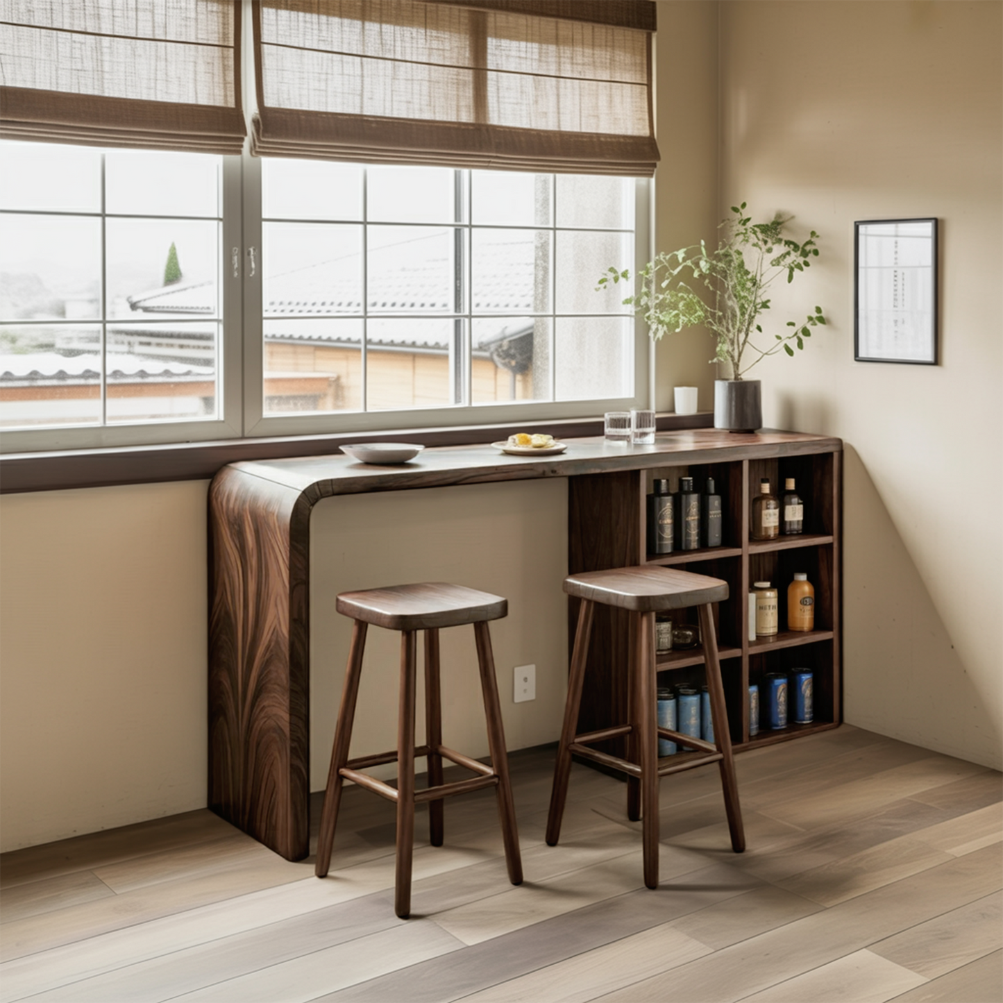 Modern Wooden Bar Table With Storage For Kitchen Or Home Mini Bar